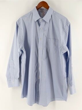 Brooks Brothers 17-33 Traditional Dress Shirt Cotton‎ Non-Iron Blue White Plaid